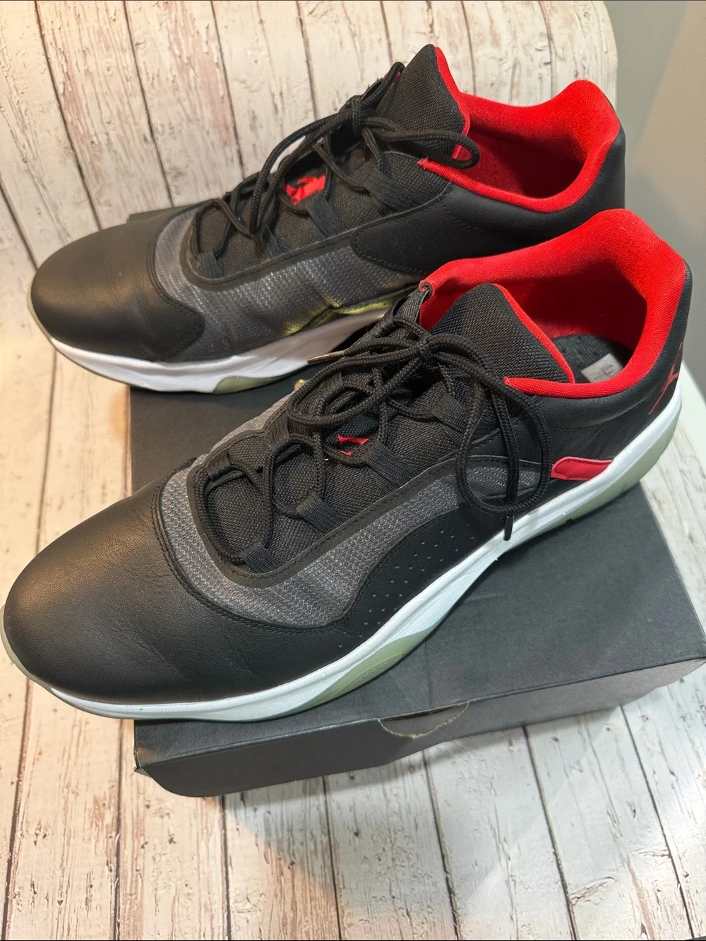 Nike Air Jordan Men's Black and Red CMFT Low-Top Sneakers Size 15